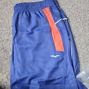Blue Athletic Shorts with Orange Accent